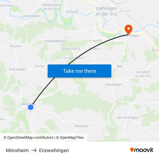 Mönsheim to Enzweihingen map