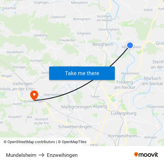 Mundelsheim to Enzweihingen map