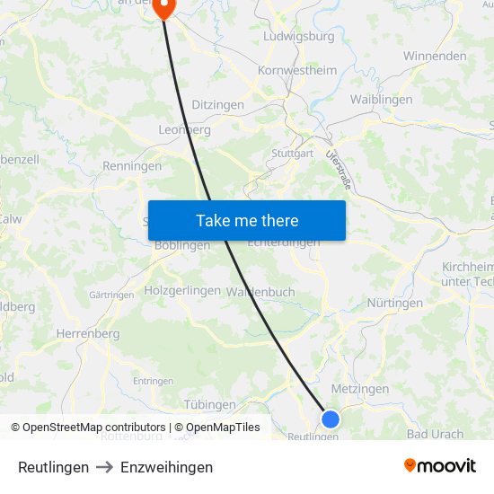 Reutlingen to Enzweihingen map