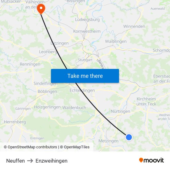 Neuffen to Enzweihingen map