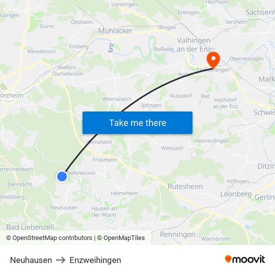 Neuhausen to Enzweihingen map