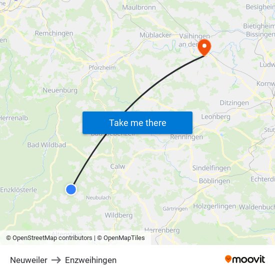 Neuweiler to Enzweihingen map