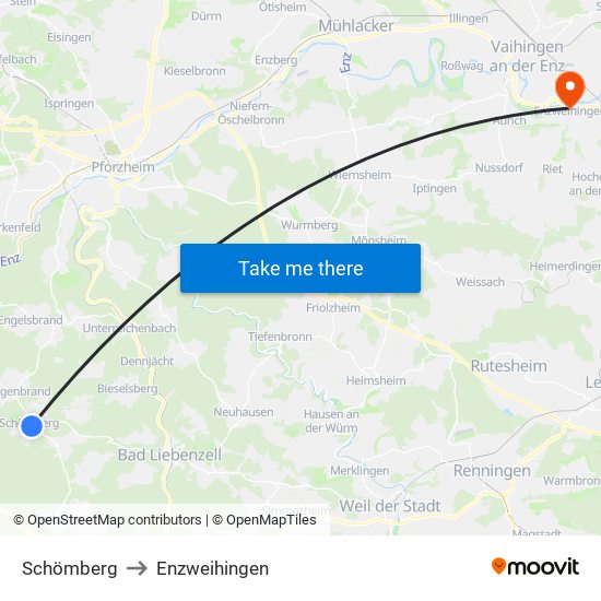 Schömberg to Enzweihingen map