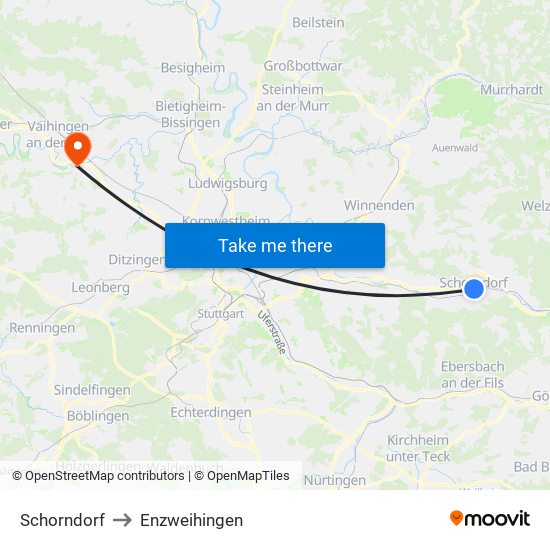 Schorndorf to Enzweihingen map