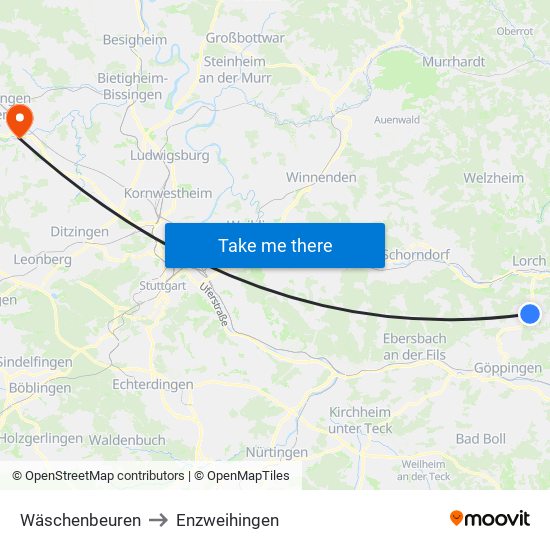 Wäschenbeuren to Enzweihingen map