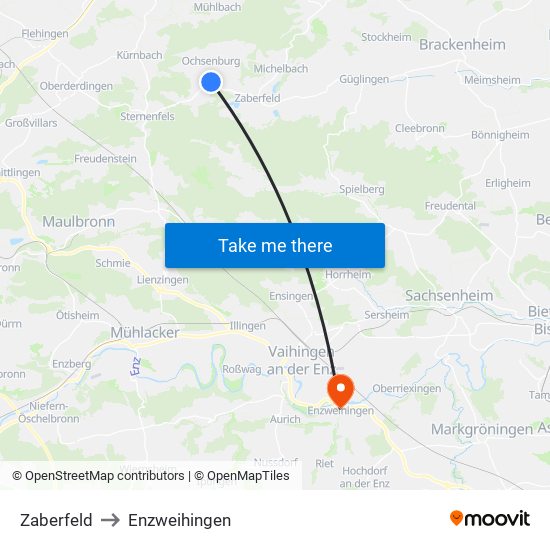 Zaberfeld to Enzweihingen map