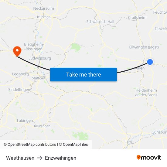 Westhausen to Enzweihingen map