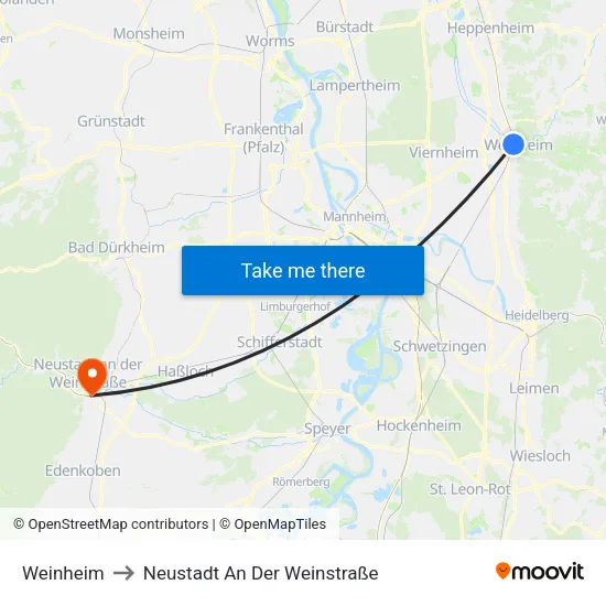 Weinheim to Neustadt An Der Weinstraße map