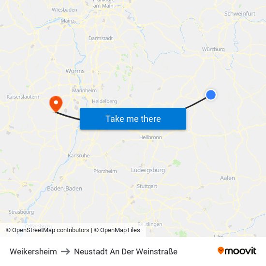 Weikersheim to Neustadt An Der Weinstraße map