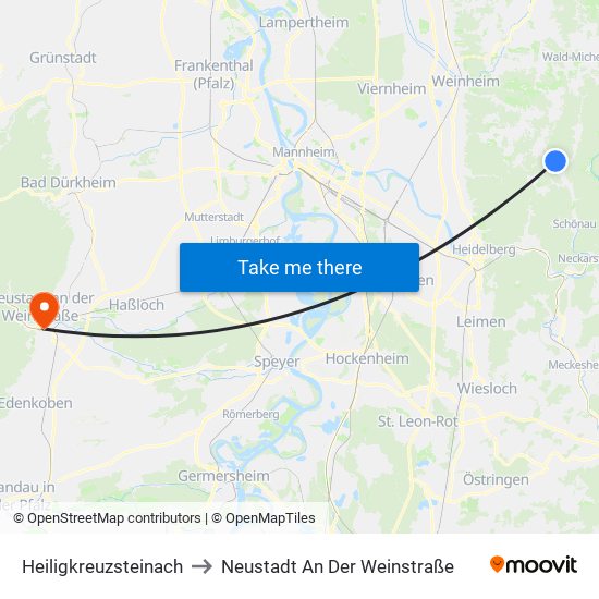 Heiligkreuzsteinach to Neustadt An Der Weinstraße map