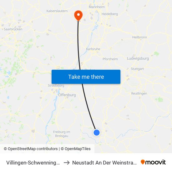 Villingen-Schwenningen to Neustadt An Der Weinstraße map