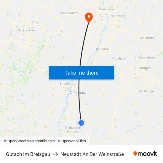 Gutach Im Breisgau to Neustadt An Der Weinstraße map