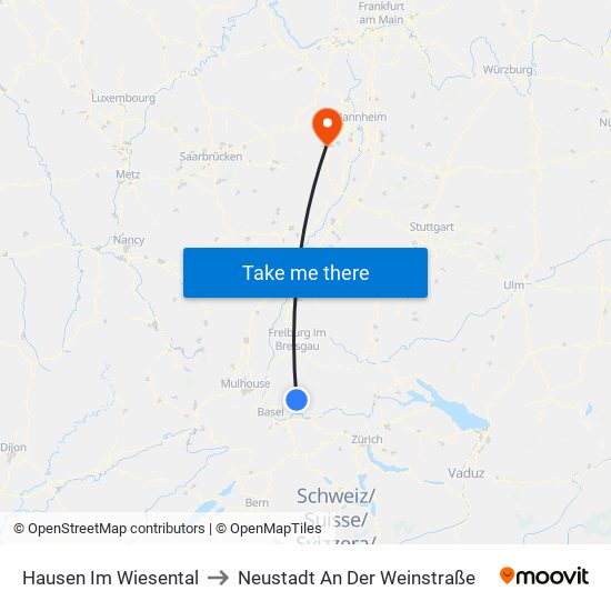 Hausen Im Wiesental to Neustadt An Der Weinstraße map