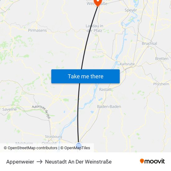Appenweier to Neustadt An Der Weinstraße map