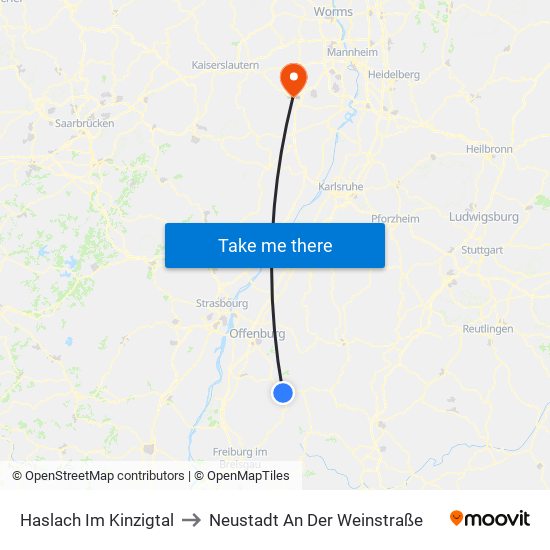 Haslach Im Kinzigtal to Neustadt An Der Weinstraße map