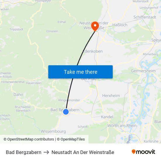 Bad Bergzabern to Neustadt An Der Weinstraße map