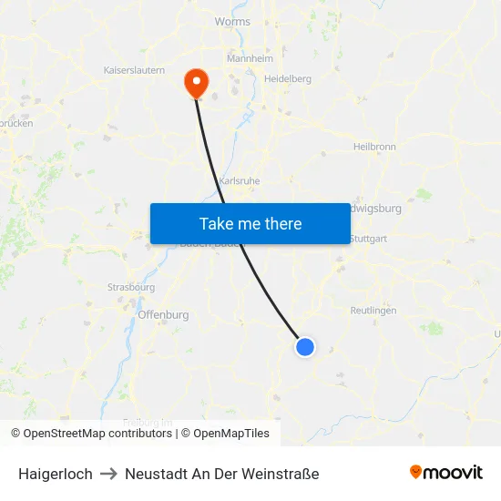 Haigerloch to Neustadt An Der Weinstraße map