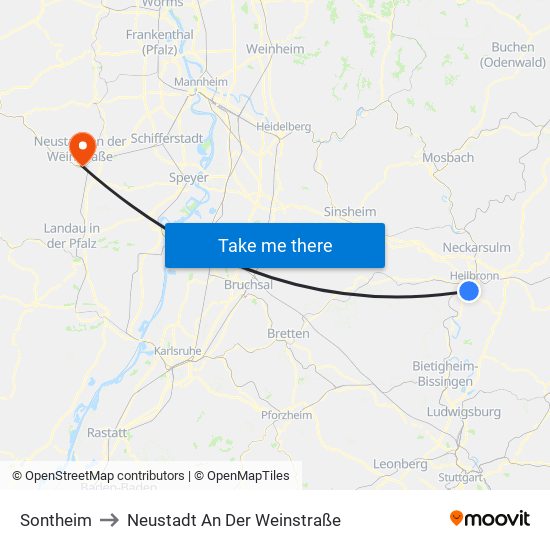 Sontheim to Neustadt An Der Weinstraße map