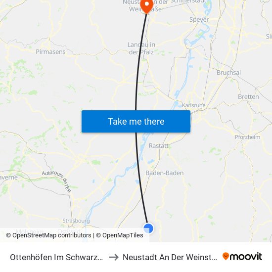 Ottenhöfen Im Schwarzwald to Neustadt An Der Weinstraße map