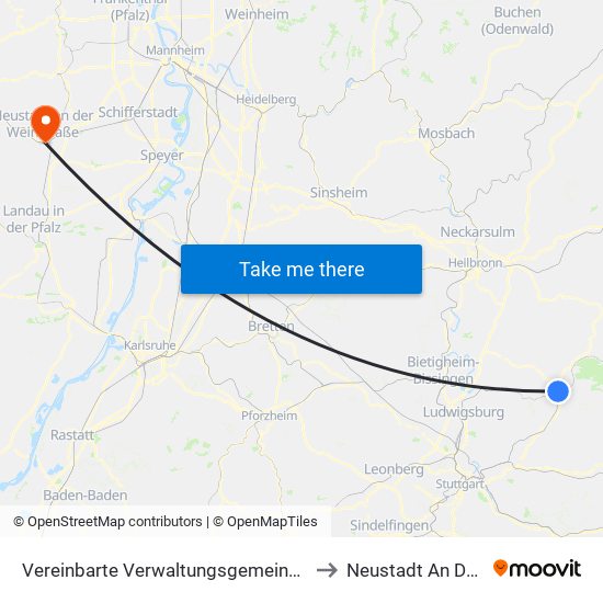 Vereinbarte Verwaltungsgemeinschaft Der Stadt Backnang to Neustadt An Der Weinstraße map