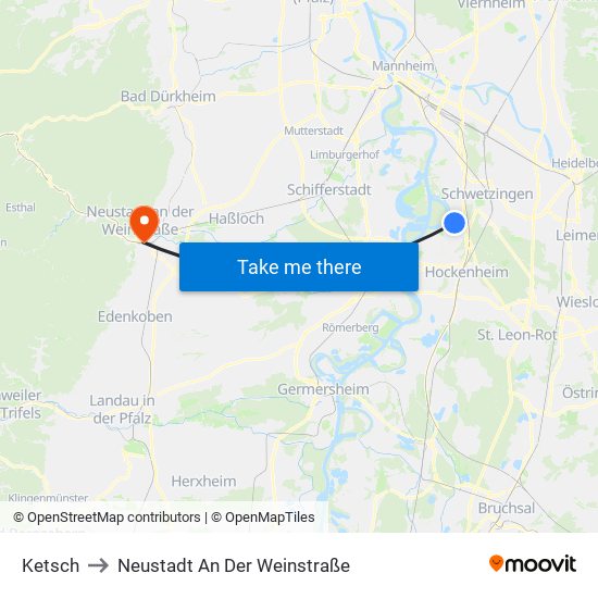 Ketsch to Neustadt An Der Weinstraße map