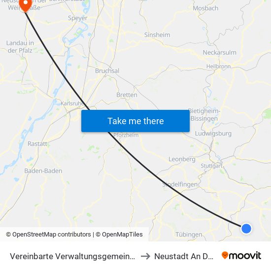 Vereinbarte Verwaltungsgemeinschaft Der Stadt Neuffen to Neustadt An Der Weinstraße map