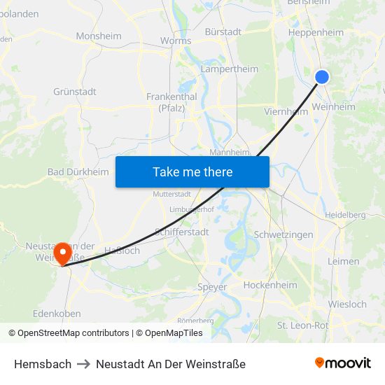 Hemsbach to Neustadt An Der Weinstraße map