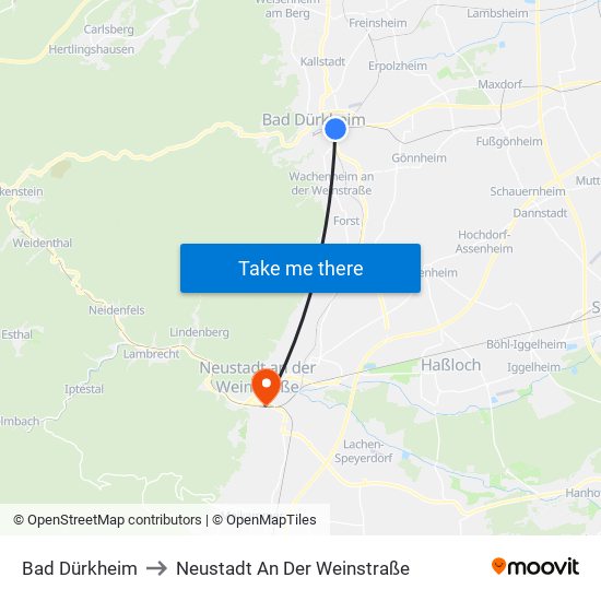 Bad Dürkheim to Neustadt An Der Weinstraße map