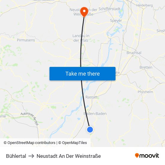 Bühlertal to Neustadt An Der Weinstraße map