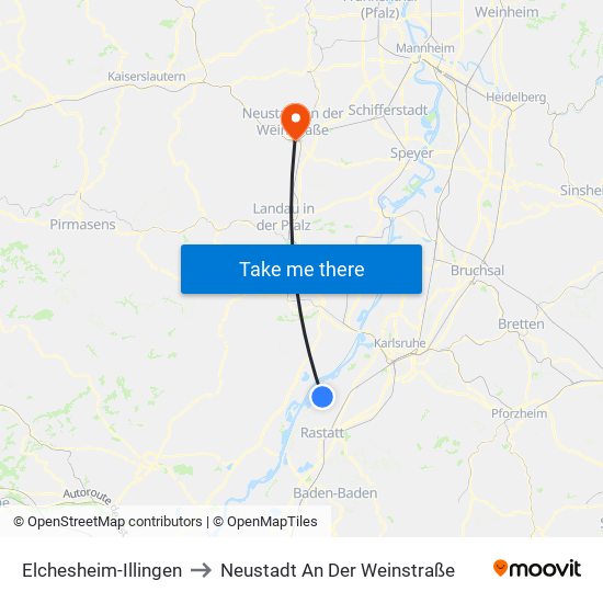 Elchesheim-Illingen to Neustadt An Der Weinstraße map