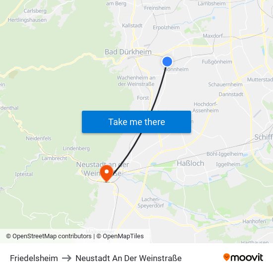 Friedelsheim to Neustadt An Der Weinstraße map