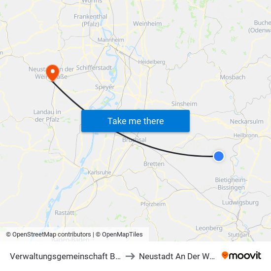 Verwaltungsgemeinschaft Brackenheim to Neustadt An Der Weinstraße map