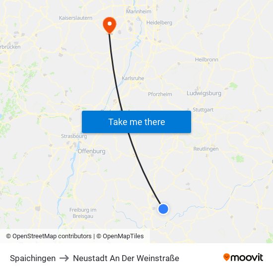 Spaichingen to Neustadt An Der Weinstraße map