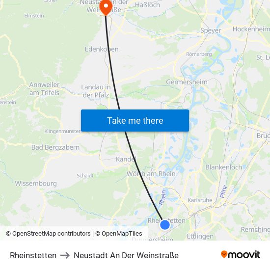 Rheinstetten to Neustadt An Der Weinstraße map