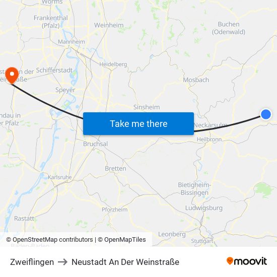 Zweiflingen to Neustadt An Der Weinstraße map