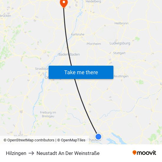 Hilzingen to Neustadt An Der Weinstraße map