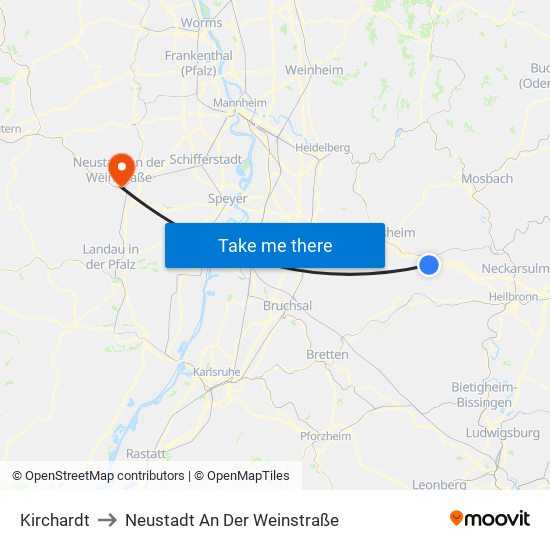 Kirchardt to Neustadt An Der Weinstraße map