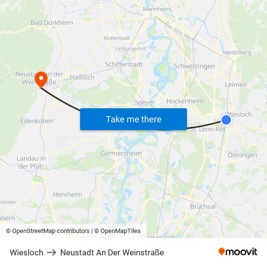 Wiesloch to Neustadt An Der Weinstraße map