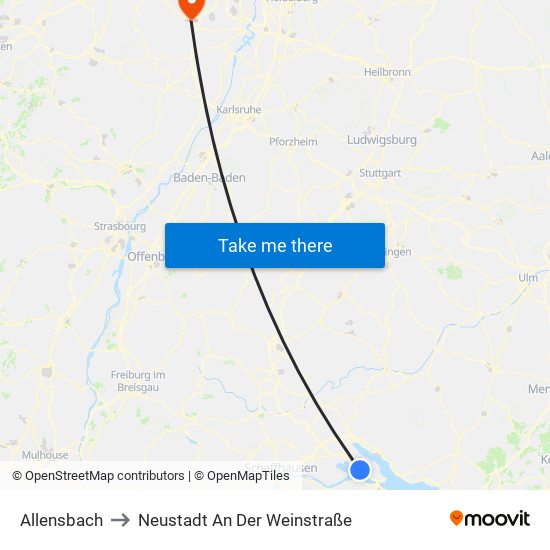 Allensbach to Neustadt An Der Weinstraße map