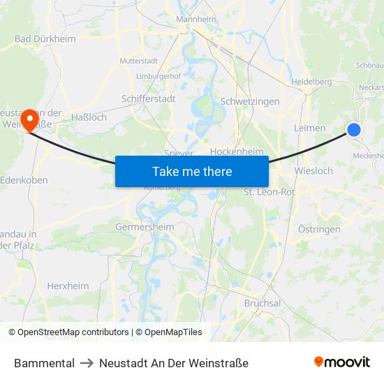 Bammental to Neustadt An Der Weinstraße map