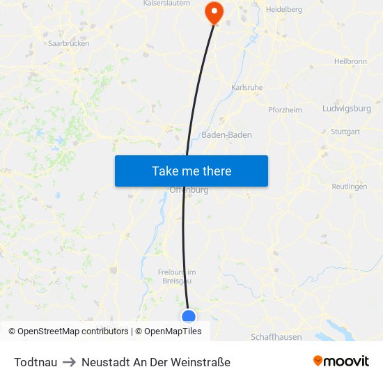 Todtnau to Neustadt An Der Weinstraße map