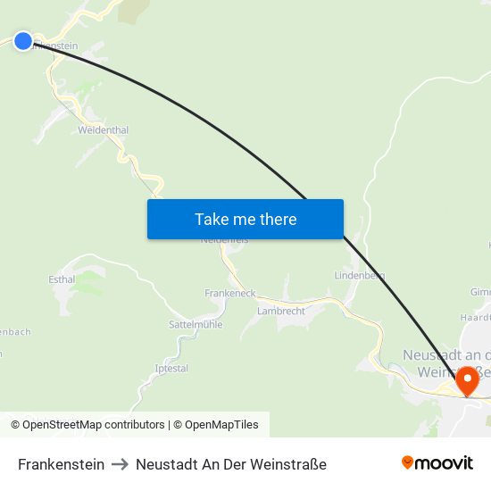 Frankenstein to Neustadt An Der Weinstraße map