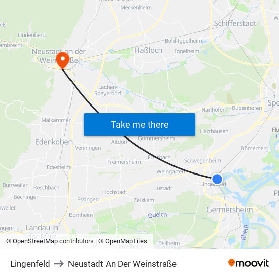 Lingenfeld to Neustadt An Der Weinstraße map