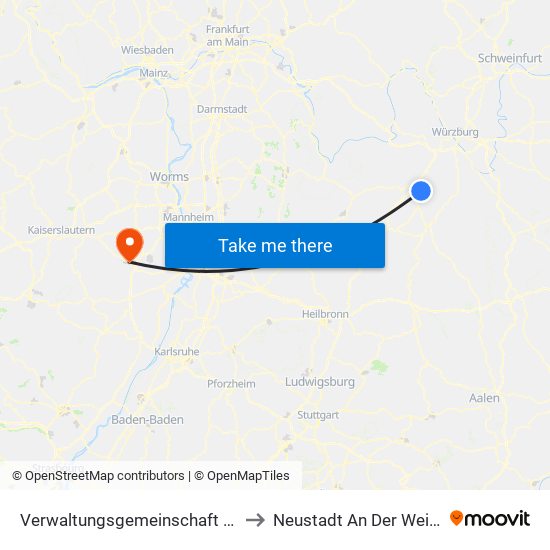 Verwaltungsgemeinschaft Grünsfeld to Neustadt An Der Weinstraße map