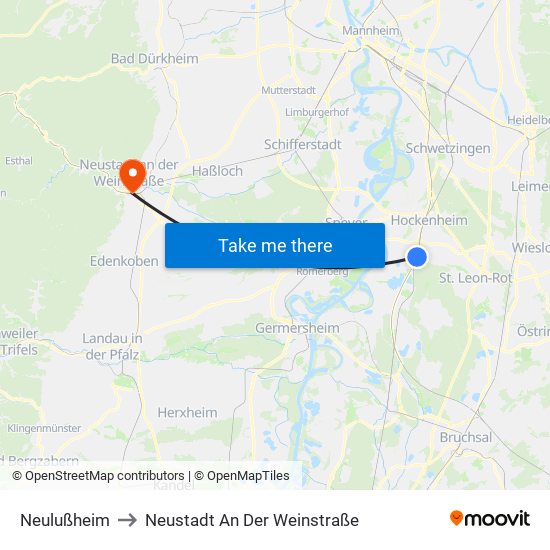 Neulußheim to Neustadt An Der Weinstraße map
