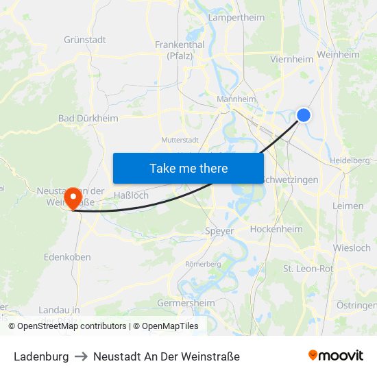 Ladenburg to Neustadt An Der Weinstraße map