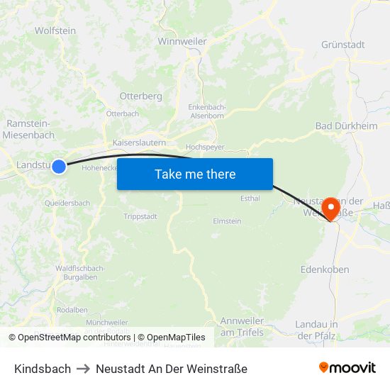 Kindsbach to Neustadt An Der Weinstraße map