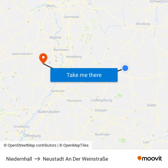 Niedernhall to Neustadt An Der Weinstraße map
