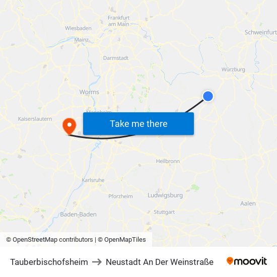 Tauberbischofsheim to Neustadt An Der Weinstraße map
