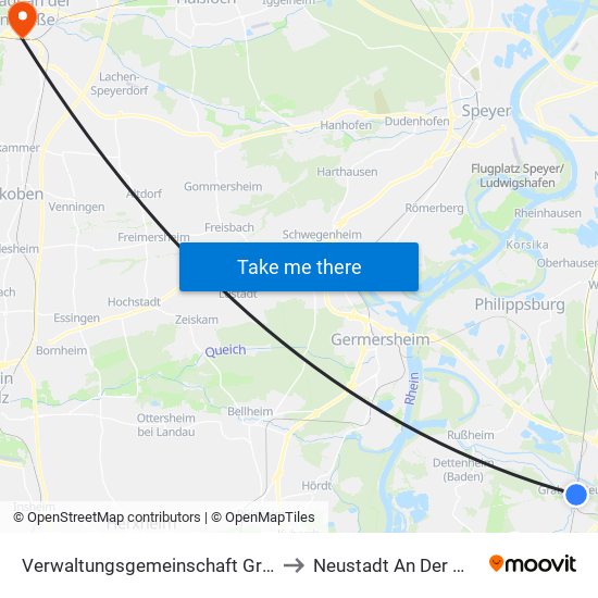 Verwaltungsgemeinschaft Graben-Neudorf to Neustadt An Der Weinstraße map